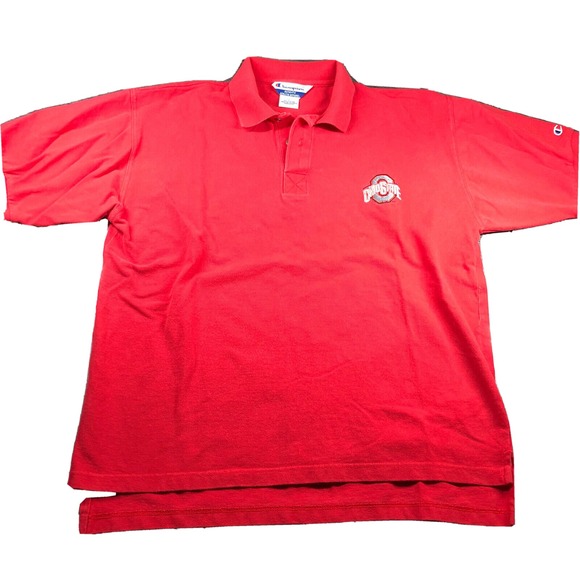 Vintage Ohio State Buckeyes Polo Shirt Mens L Red Short Sleeve Casual Champion - Picture 1 of 15